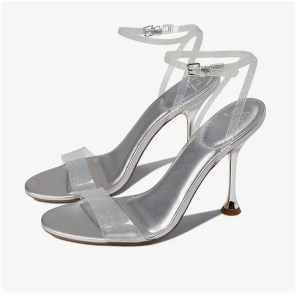 NWOT Marc Fisher LTD Calisty Strappy Heel Sandals 7 Silver Glitter Sparkle Jelly - Picture 1 of 8